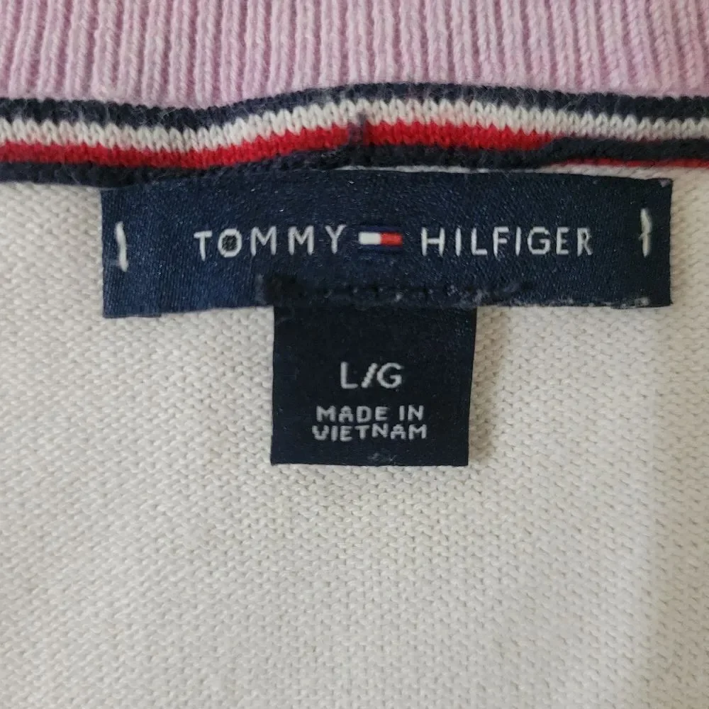 Tommy Hilfiger Pastel Pink Stripe Long Sleeve V-Neck Women's Sweater